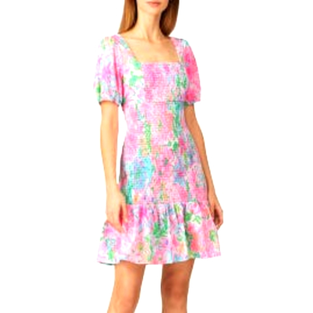 NWOT Lily Pulitzer Evelina Smocked Puff Sleeve Dress L